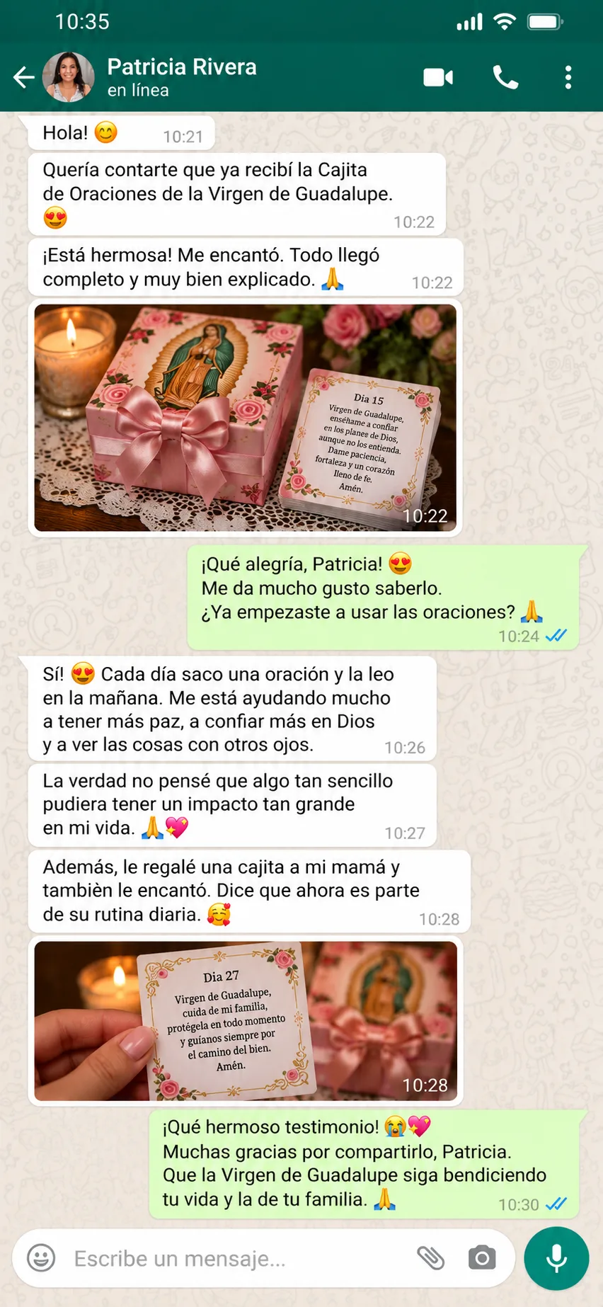 Testimonio de una clienta por WhatsApp